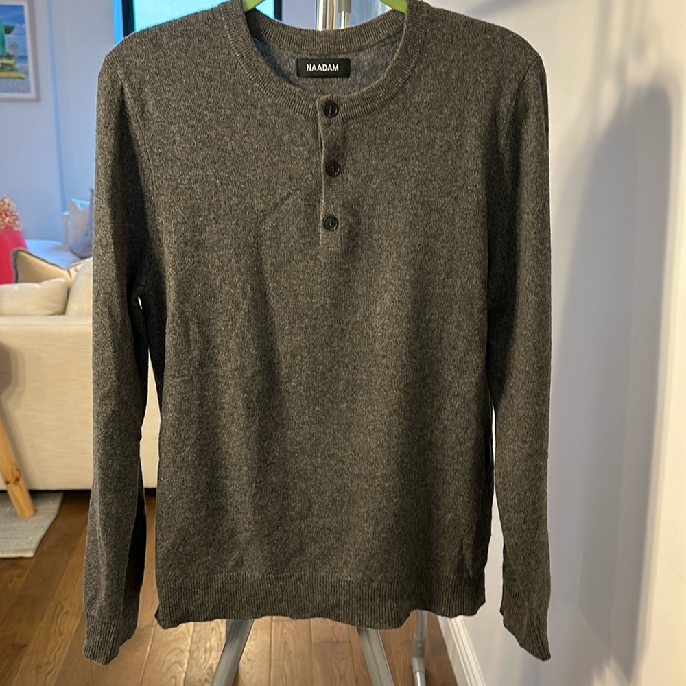 NAADAM Recycled Cashmere Henley Sweater Pullover (Granite, Size: M)